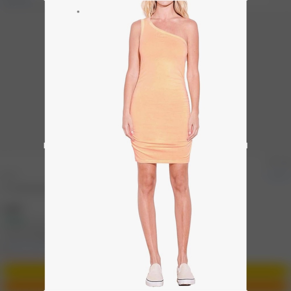 Neon washed orange one shoulder dress..cotton SUNDRY